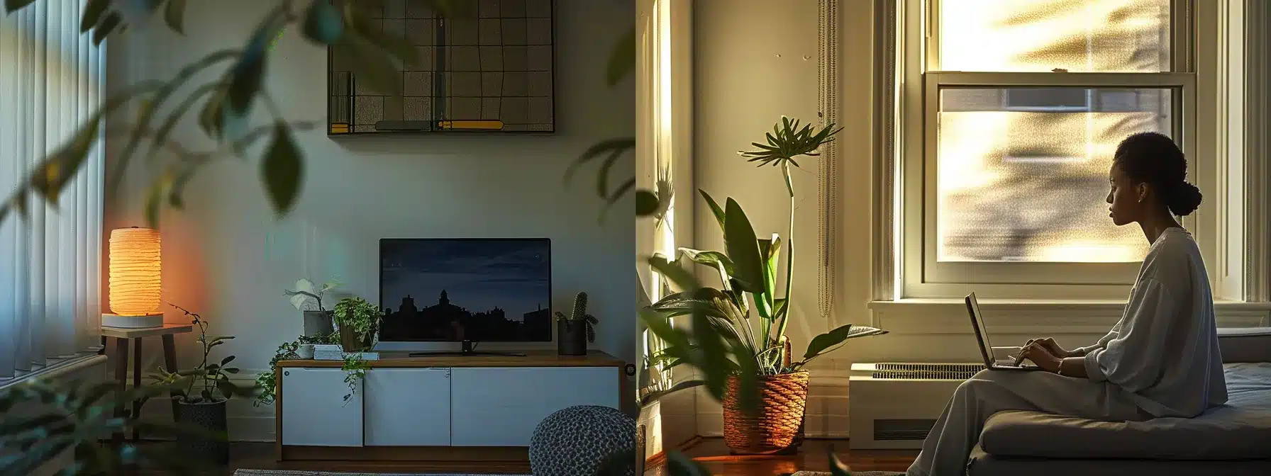 a serene home setting captures an individual engaged in a video therapy session, surrounded by calming decor that reflects the comfort and security of online therapy in nyc.