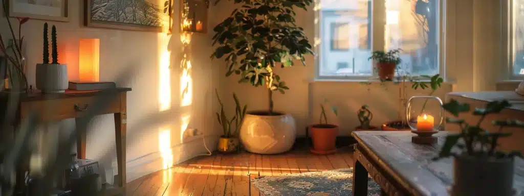 a serene virtual therapy session in a cozy, well-lit room, showcasing a calming ambiance that embodies the accessibility and comfort of online mental health support in bustling nyc.